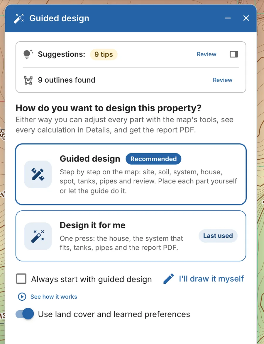 The start screen of Design: Smart design or Auto design