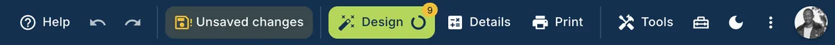 The Design button on the map toolbar