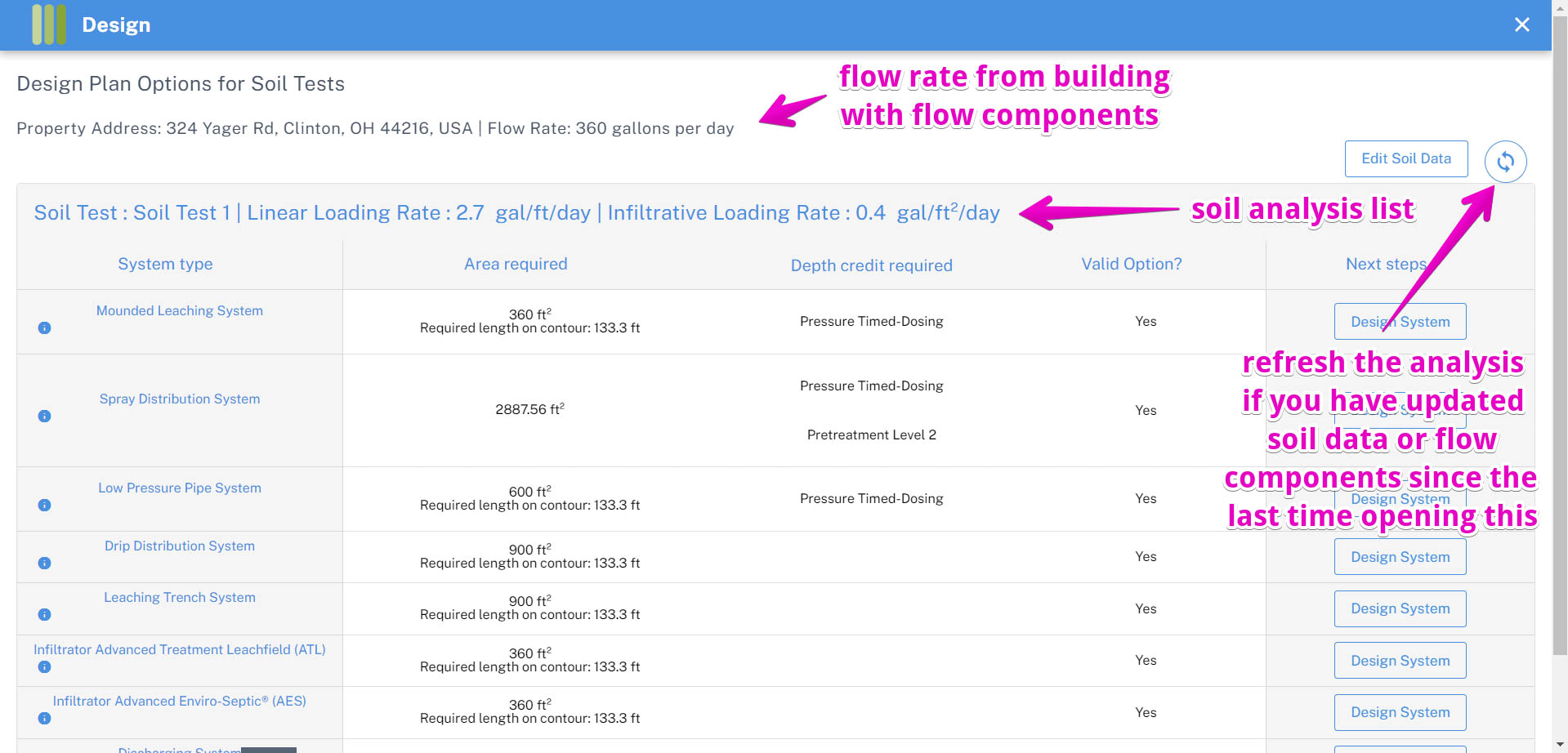 Septic Check System Options Window