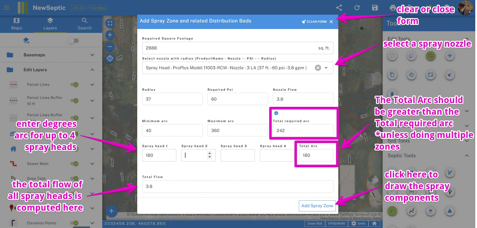 Septic Spray Zone Tool