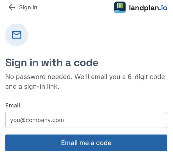 Sign in with a code: type your email, then Email me a code